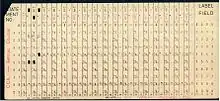 FORTRAN Port-A-Punch card. Compiler directive "SQUEEZE" removed the alternating blank columns from the input.