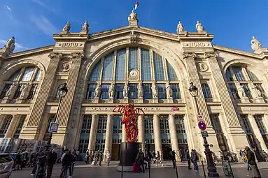 Neoclassical Ionic pilasters on the facade of the Gare du Nord, Paris, by Jacques Ignace Hittorff, 1861-1865