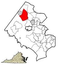 Location of Reston in Fairfax County, Virginia