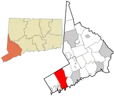 Stamford's location within Fairfield County and Connecticut