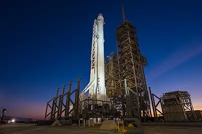 A Falcon 9 awaiting launch at Kennedy LC-39A