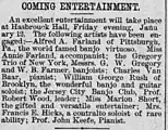 Ad naming banjoists at New Jersey concert,  23 December 1893