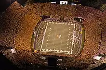 Picture of Faurot Field from the air during a game