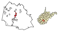 Location of Fayetteville in Fayette County, West Virginia.