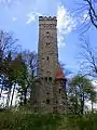 The Ohlyturm is the landmark of the Felsberg (Odenwald)