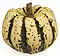 Round yellowish squash with dark green vertical stripes