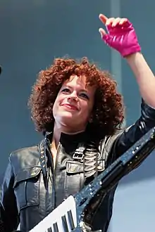 Chassagne performing with Arcade Fire in 2017