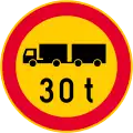 No vehicles or combination of vehicles exceeding [...] tonnes laden weight or bearing capacity class  (formerly used )