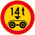 No vehicles having a weight exceeding [...] tonnes on a tandem axle  (formerly used )