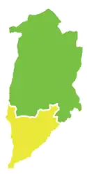 Map of Fiq District within Quneitra Governorate. Fiq District is in yellow.