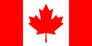 The maple leaf flag of Canada, adopted in 1965. The red color comes from the Saint George's Cross of England.