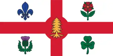 The Flag of Montreal. The shamrock is located in the lower right corner