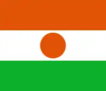 Flag of Niger (1960). The orange is said to represent the Sahara desert in the north, and the orange disk symbolises either the sun or independence.