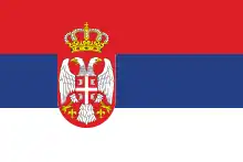 Flag of Serbia: A horizontal tricolour of red, blue. and white, with the lesser coat of arms