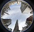 The Flatiron Building, shot with the lens pointed nearly straight up