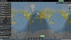 The web homepage, with planes flying all over the world.