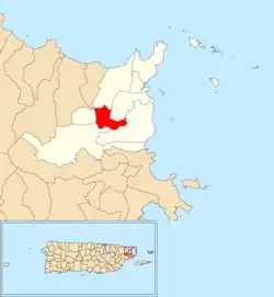 Location of Florencio within the municipality of Fajardo shown in red