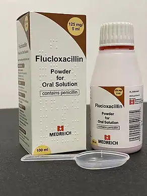 Flucloxacillin powder for oral solution 125 mg/5ml, with measuring spoon