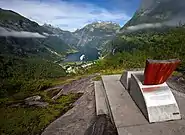 View of the fjord and of Geiranger from Flydalsjuvet