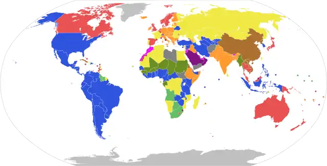 A colour-coded legend of forms of government.