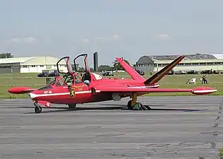 The V-tail of a Belgian Air Force Fouga CM.170 Magister