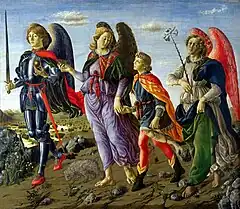 Michael (left) with archangels Raphael and Gabriel, by Botticini, 1470