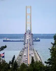 Roadway of the Mackinac Bridge looking south