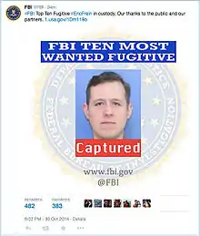 A tweet from the FBI announcing Frein's capture