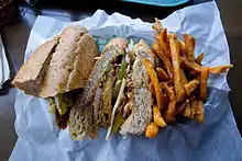 The former Fried Green Tomato Sandwich with sweet potato fries