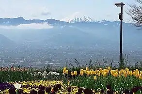 Kōfu Basin from Yamanashi Prefecture Fuefukigawa Fruit Park.