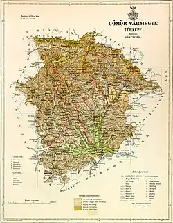 Map of Gömör-Kishont county in the Kingdom of Hungary (1891)