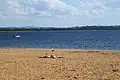 Lake Berzdorf and the beach Weinhübler Seeweg