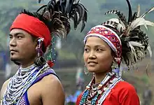 A couple in traditional dresses