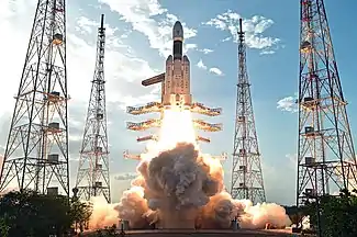 A Geosynchronous Satellite Launch Vehicle Mark III launching from Sriharikota Second