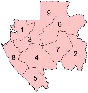 A clickable map of Gabon exhibiting its nine provinces.