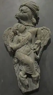 Garuda's abduction of Queen Kakati. Greco-Buddhist art or Gandhara. 200-400 CE.