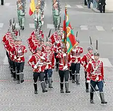 The scarlet uniform of the National Guards Unit of Bulgaria  in Paris, France