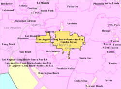 Map of Garden Grove, California, with West Grove connected to the rest of the city by a narrow corridor.