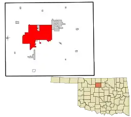 Location in Garfield County and the state of Oklahoma.