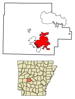 Location of Hot Springs in Garland County, Arkansas.