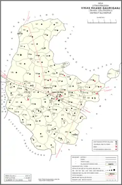 Map showing Gujar Tola (#244) in Gauriganj CD block