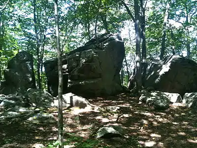 Sun-dappled stone formation