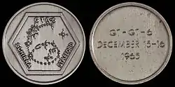  Gemini 6 mission emblem and crew names (front). Flight dates (back)