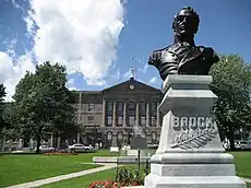 View of the Isaac Brock bust in front of the Leeds and Grenville County Court House