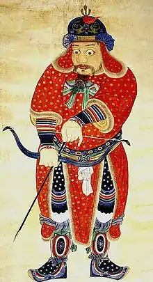 Yun Kwan, a General during the Goryeo dynasty, depicted as wearing a Dujeong-gap. Likely anachronistic.