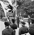 Picture from 1974 of the color guard of P 10 and Lieutenant General Ove Ljung