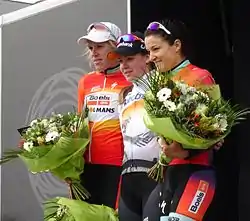 Podium (left to right: Ellen van Dijk, Anna van der Breggen, Lizzie Armitstead)