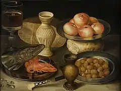 Still Life with Bread, Haselnuts, Seafood and Apples