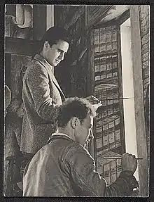 George Albert Harris and Frederick E. Olmsted Jr. working on a Coit Tower mural