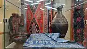 A blue tablecloth at a folk art museum in Tbilisi.